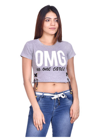 MISS19 WOMENS GREY KNITTED T-SHIRT